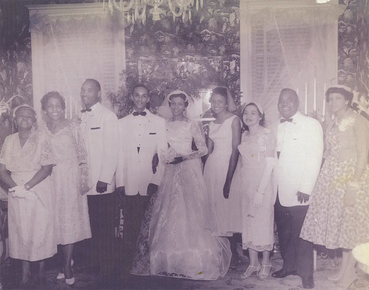 A historic photograph of a wedding held at the Lorraine Motel in Memphis